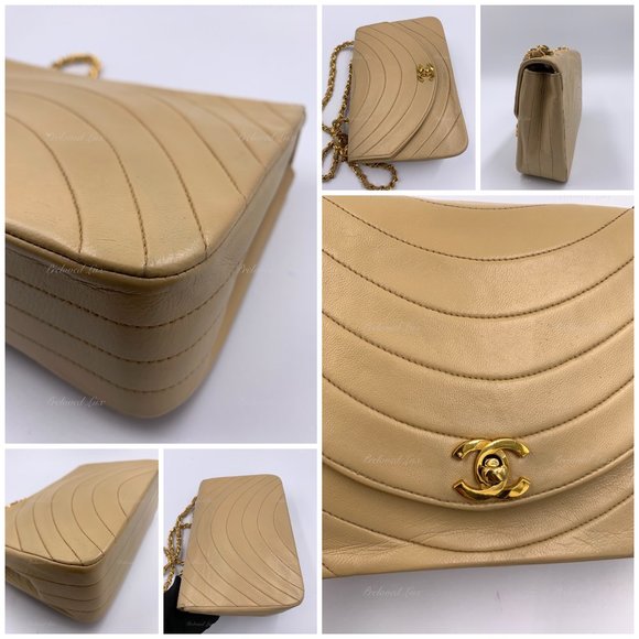 Authentic CHANEL Lambskin Vintage Small Flap Bag Beige / Gold Hardware - Picture 5 of 14